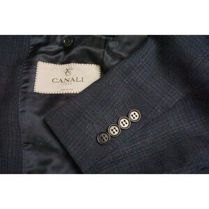 Canali 1934 CURRENT Blue Black Plaid Woven Wool Sport Coat Jacket Sz 44R